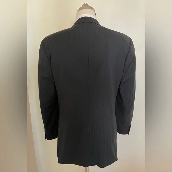CANALI Made In Italy Subtle Stripe Wool Suit in Charcoal Size 42 L $2150